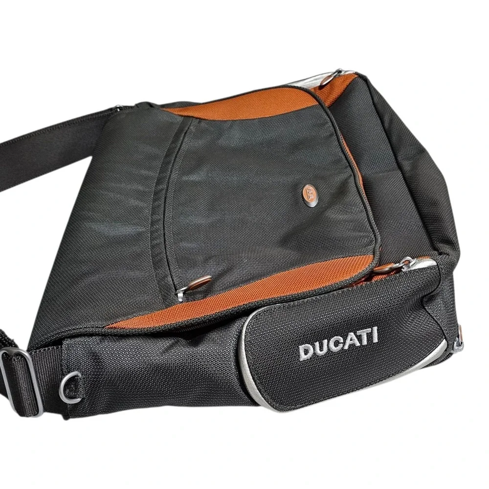 Tumi Ducati Corse Messenger Bag Laptop Crossbody Shoulder Travel Gray Orange